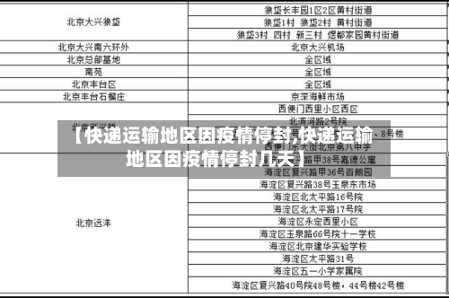 【快递运输地区因疫情停封,快递运输地区因疫情停封几天】-第2张图片