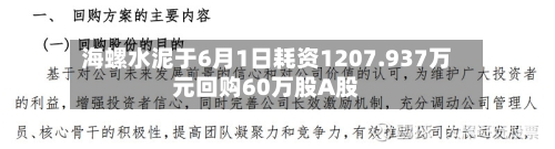 海螺水泥于6月1日耗资1207.937万元回购60万股A股
