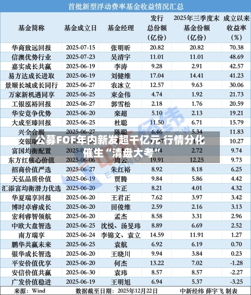 公募FOF年内新发超千亿元 行情分化催生“清盘大考”